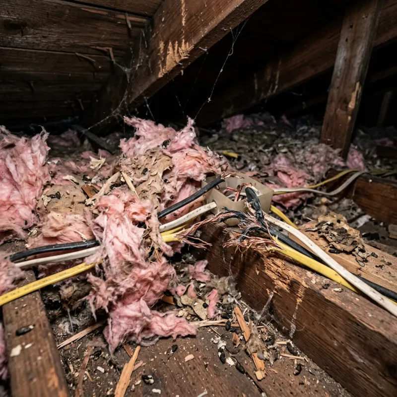 Contaminated ceiling insulation being assessed in a Clyde North roof space
