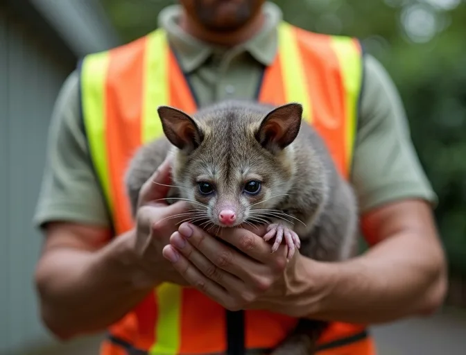 Animal handler safely recovering a deceased possum in Clyde North